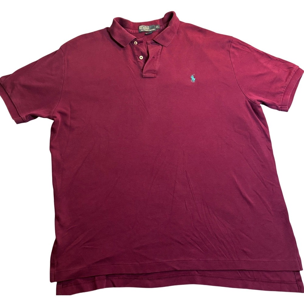 Polo Ralph Lauren Polo Shirt Men's Burgundy Cotton Good Condition Pique Logo XL